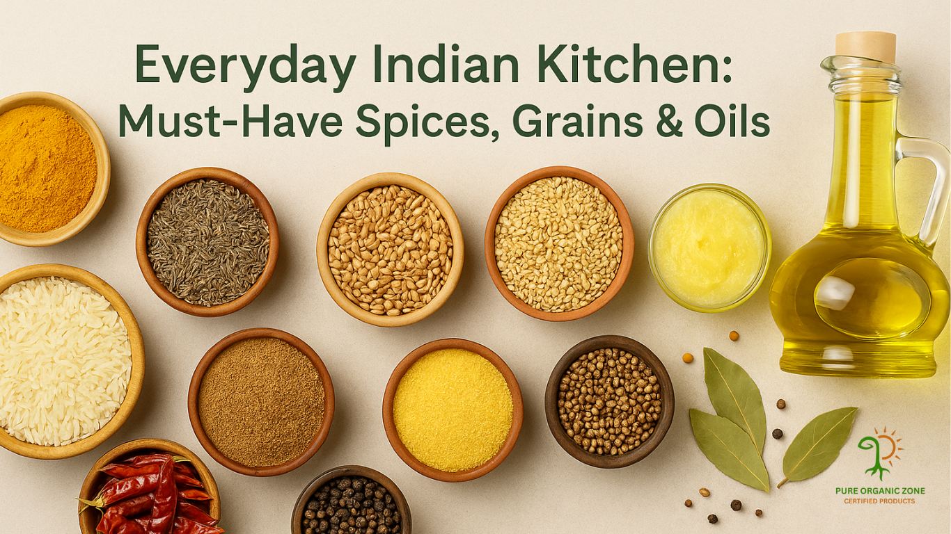 Everyday Indian Kitchen: Must-Have Spices, Grains & Oils | Pure Organic Zone