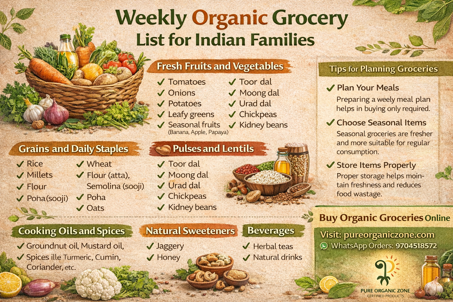 weekly organic grocery list for indian families